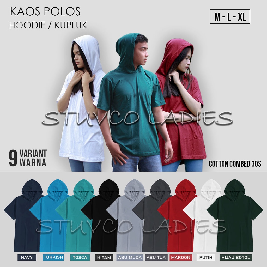 KAOS HOODIE POLOS COTTON COMBED 30S SIZE M L XL PRIA WANITA FASHION DISTRO BANDUNG