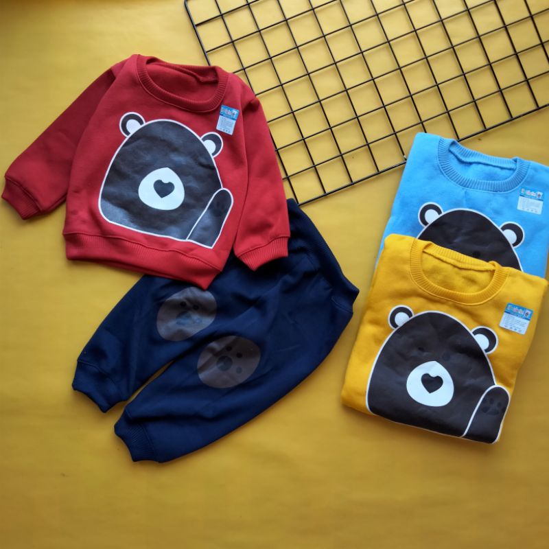 set sweater bayi 0-12 bulan motif bear kombi