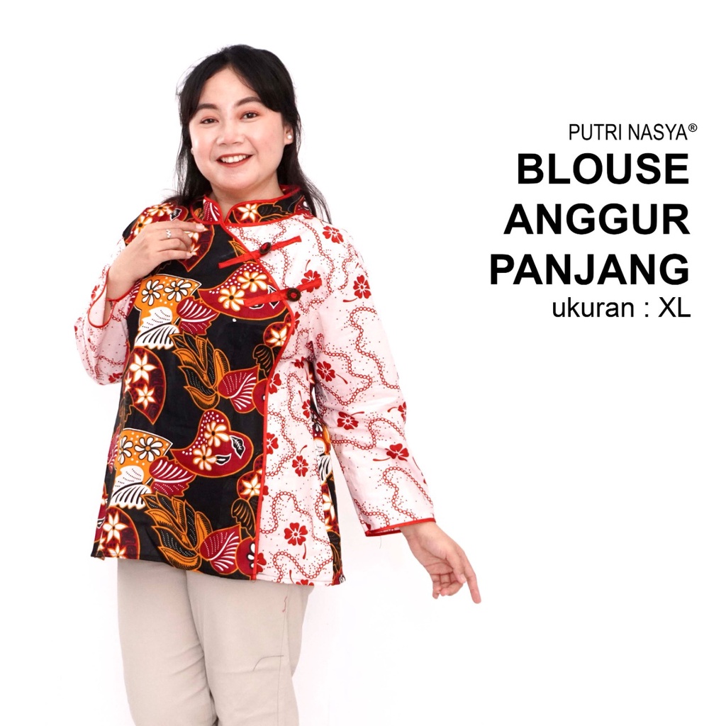 Atasan Batik Blouse Big Size Wanita Kantor Kerja S-M-L-XL-2L-3L-4L-5L-6L-7L Model Blus Jumbo Seragam Batik / Pakaian Batik Kekinian LD 140