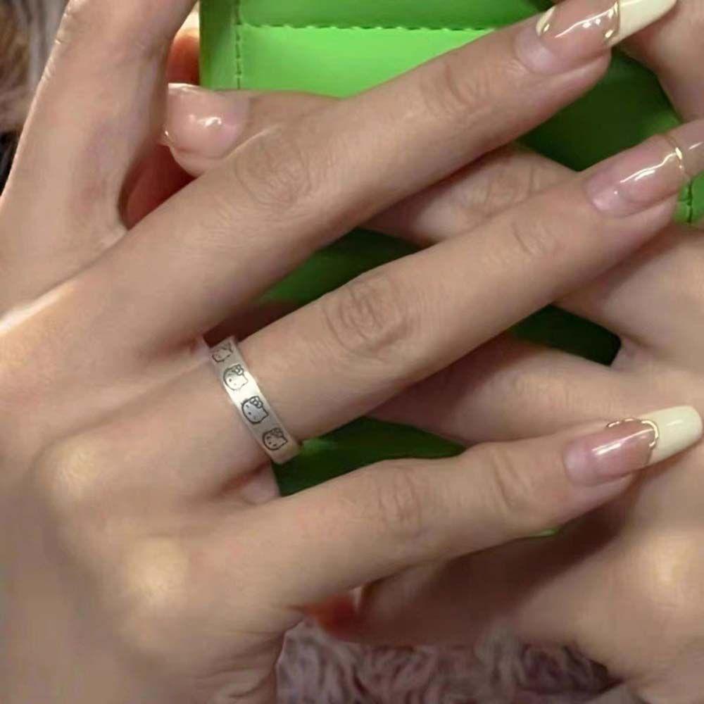 Mxbeauty Perak Terbuka Cincin Kepribadian Sederhana Gaya Korea Cincin Kucing Pacar Hadiah Perempuan Terbuka Cincin Tembaga Kulomi Cincin