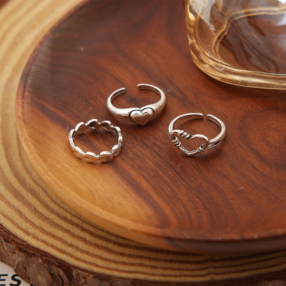 AY(CN) Set Perhiasan Cincin Perak Bentuk Hati Gaya Vintage Untuk Wanita