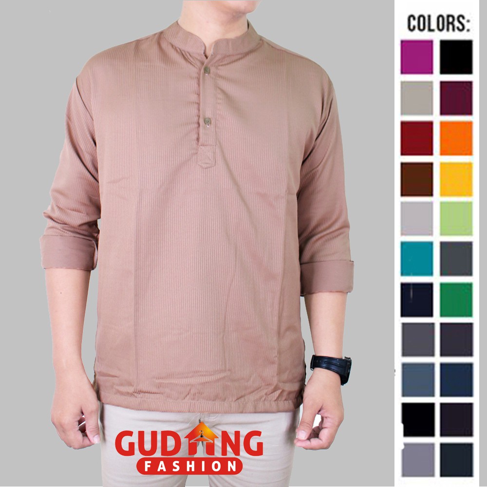 Baju Koko Kerah Mandarin Panjang Polos Katun - Banyak Pilihan Warna KKL (COMB)