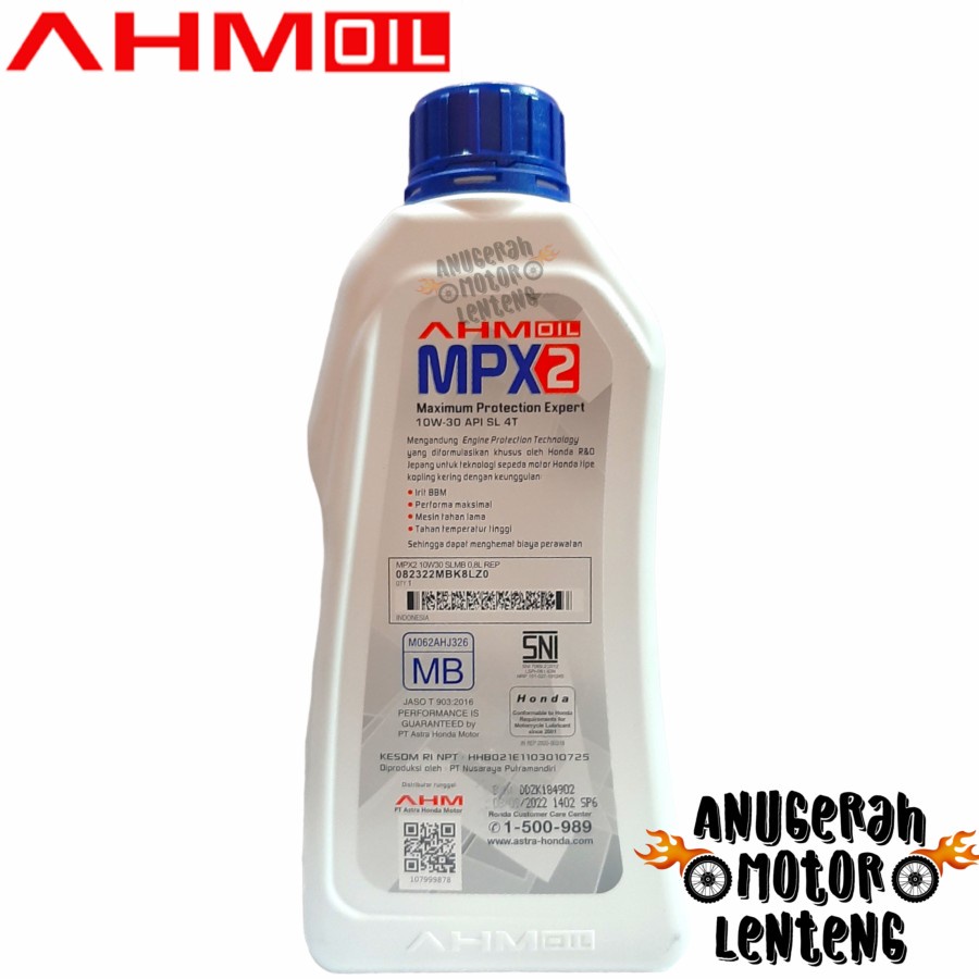 Oli Motor Honda Matic AHM Oil MPX2 10W 30 SAE API-SL 0.8L