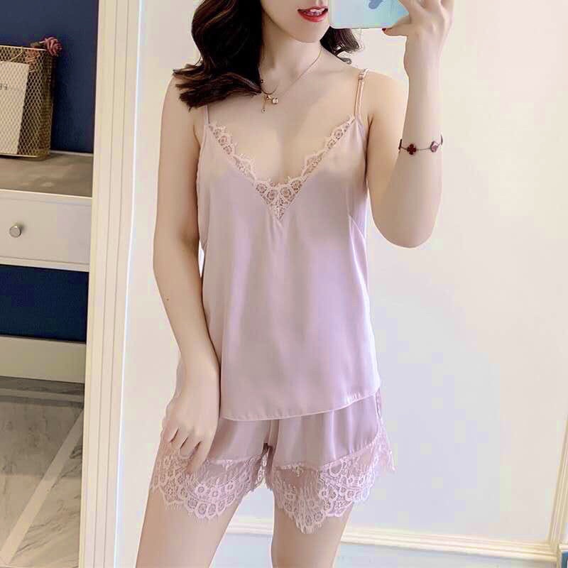 Piyama Set Camisole Silk Satin Taylor Kamisol Premium Silky Polos Cantik Loungewear-8