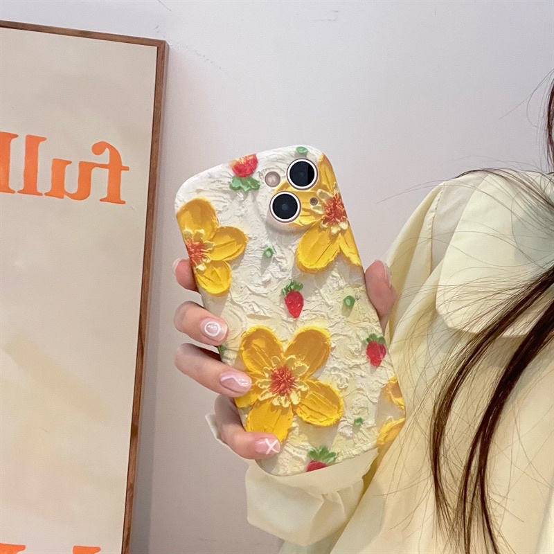 Yellow Flower Softcase Case HP Lucu for iphone XS Max XR 11 Pro Max 12 Pro Max 13 Pro Max