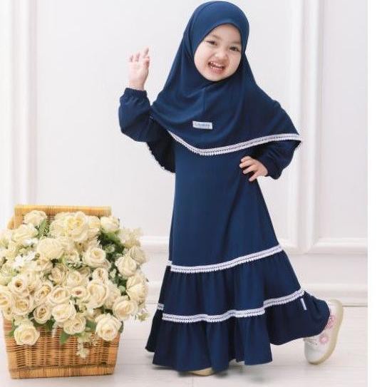 FROMO Gamis Anak 1-8 thn Renda Pompom Kirana Jersey Gamis Anak Terbaru