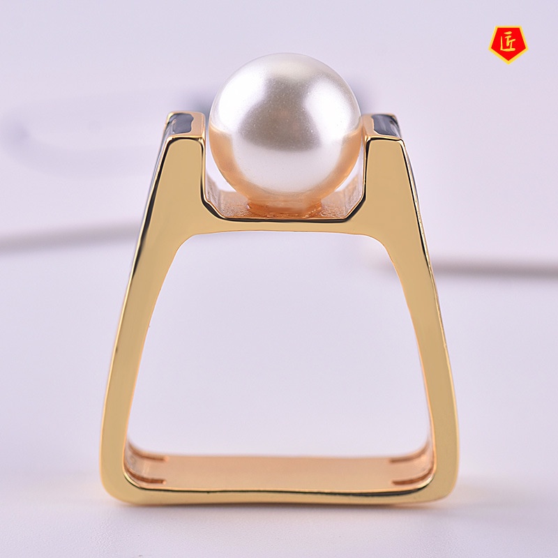 [Ready Stock]Women's Pearl Gold Ring Retro