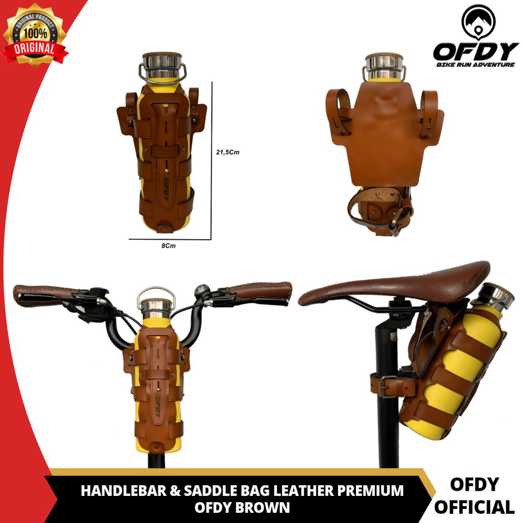 Ofdy Handlebar Saddle Leather BagTas Stang dan Sadel Sepeda Lipat Multifungsi Bahan Leather Kulit Sa