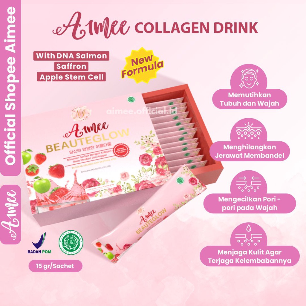 Aimee Collagen Drink Dna Salmon Safron Apple Stemcell 15 Sachet 15 Gram Premium Minuman Kolagen Cola