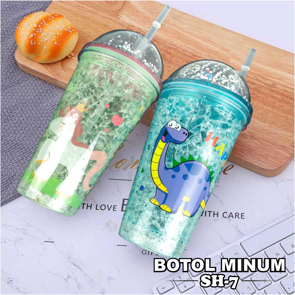 Glitter Tumbler Cups Blink Gelas Botol Minum Air Sedotan 450ml Botol Minum Cantik - Worldhome