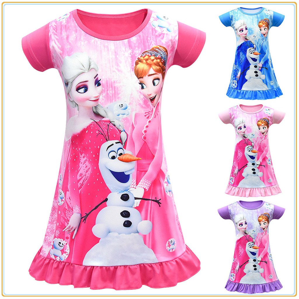 Gaun Casual Lengan Pendek Dengan Bahan Katun Dan Gambar Kartun Frozen Elsa Shopee Indonesia