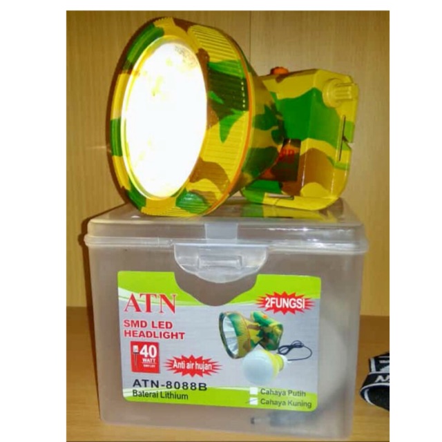 Headlight Senter Kepala ATN 40W 2Fungsi Cahaya Putih ATN-8088B