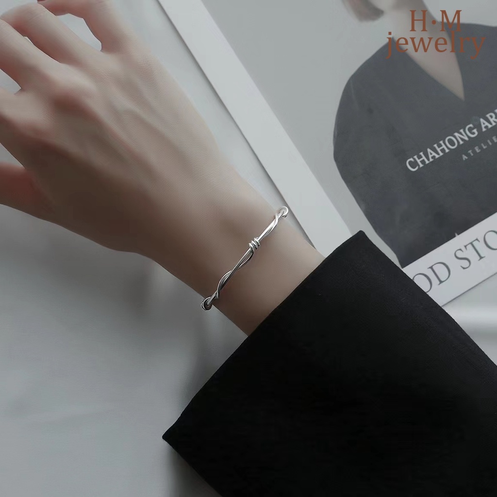 Gelang Tangan Sterling Silver 925 Desain Geometri Asimetris 2 Lilit Untuk Wanita