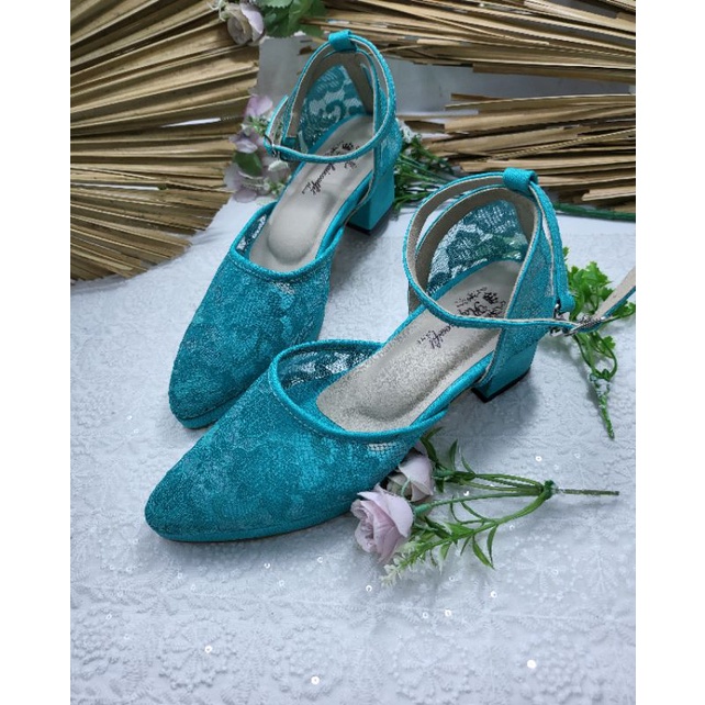 sepatu hijau tosca model nataly tinggi 5cm tahu