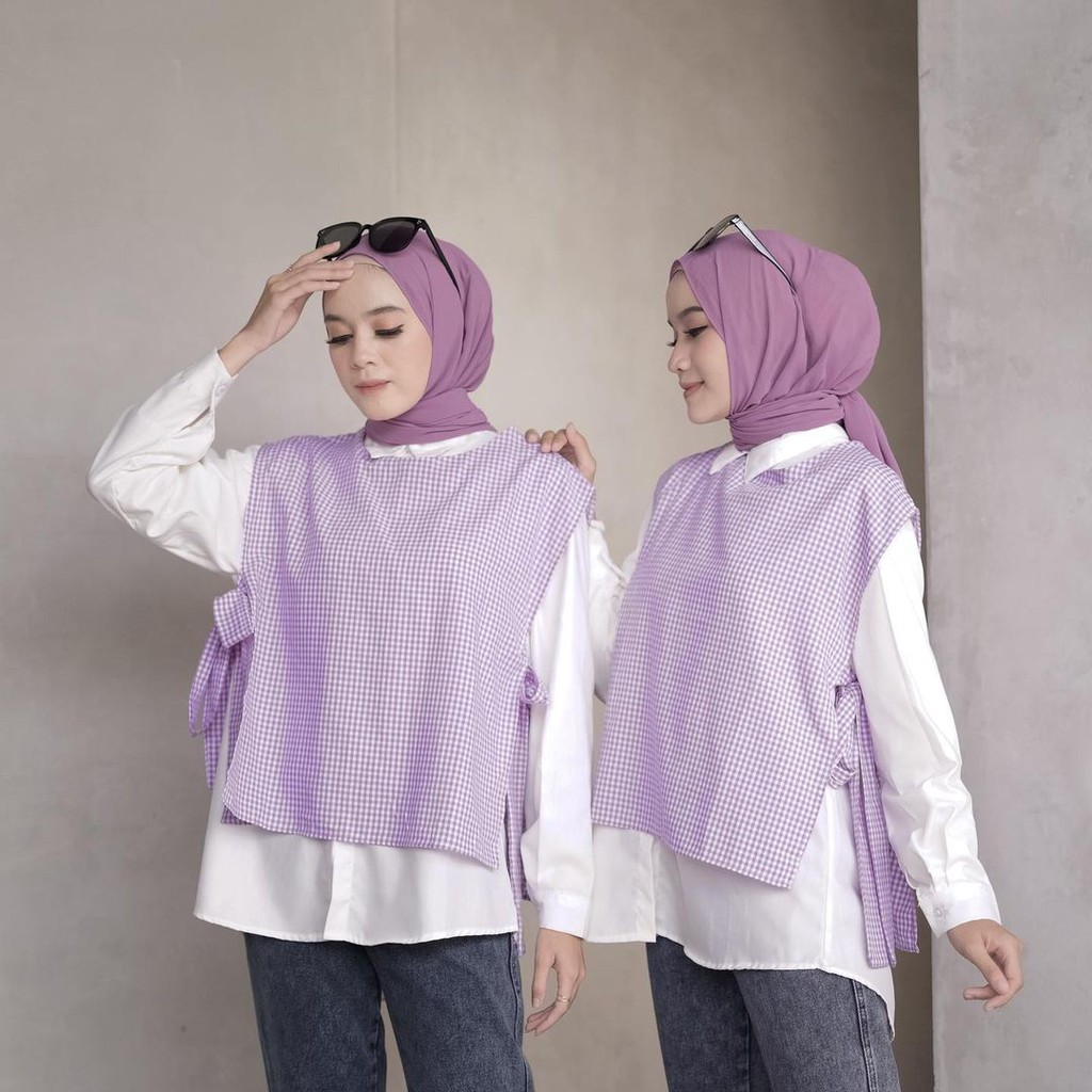 Blouse wanita vest tartan lilac - blouse lengan panjang - blouse wanita murah - blouse wanita muslim