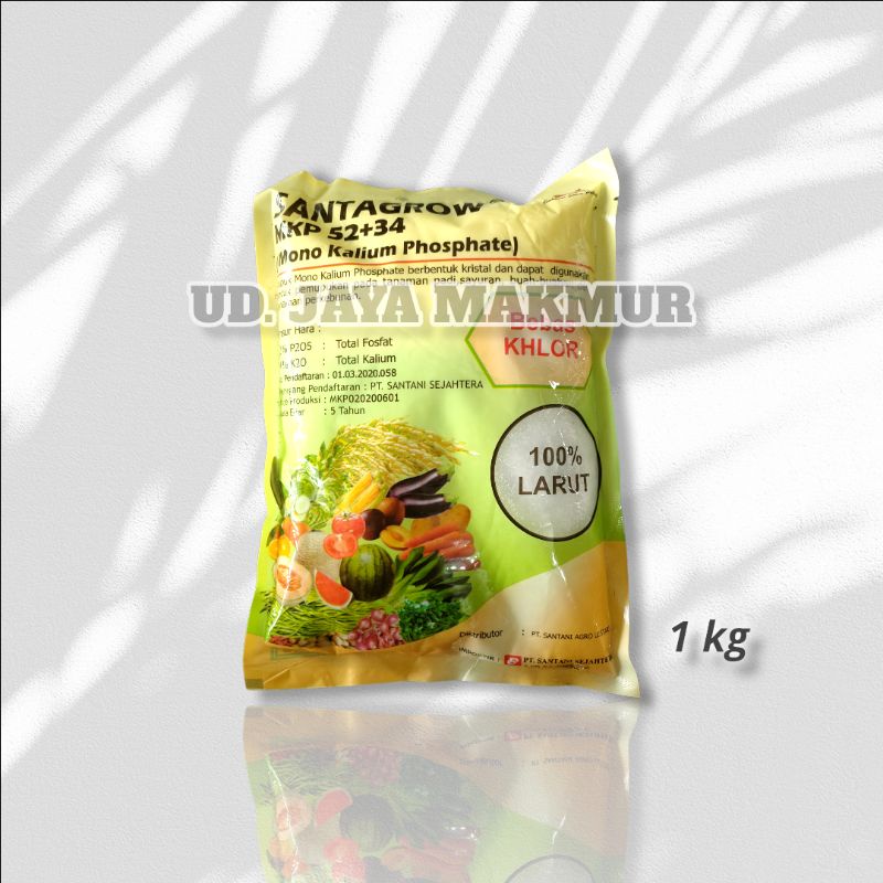 PUPUK MKP SANTAGROW 1KG (KEMASAN PABRIK)/PUPUK SANTAGROW MKP 52+34 BERAT 1 KG KEMASAN PABRIK