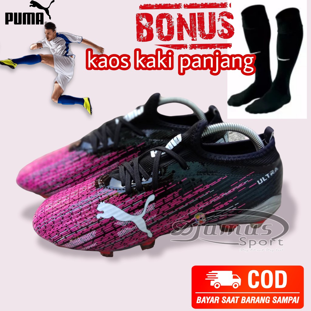 BONUS KAOS KAKI Sepatu Bola Puma Ultra Magenta Violet Pink Hitam komponen Original terbaru