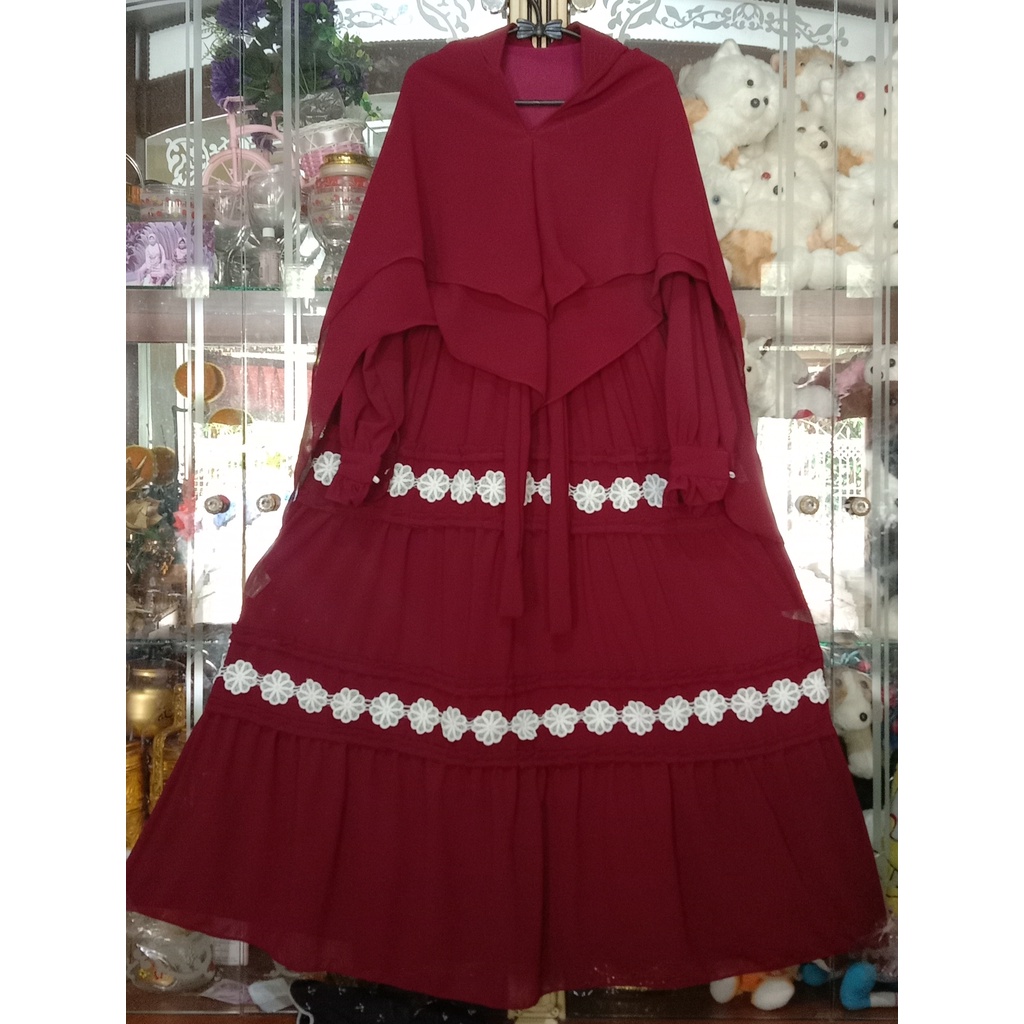 Gamis syar.i anak 11/12 tahun variasi renda putih/gamis babydoll anak variasi renda putih