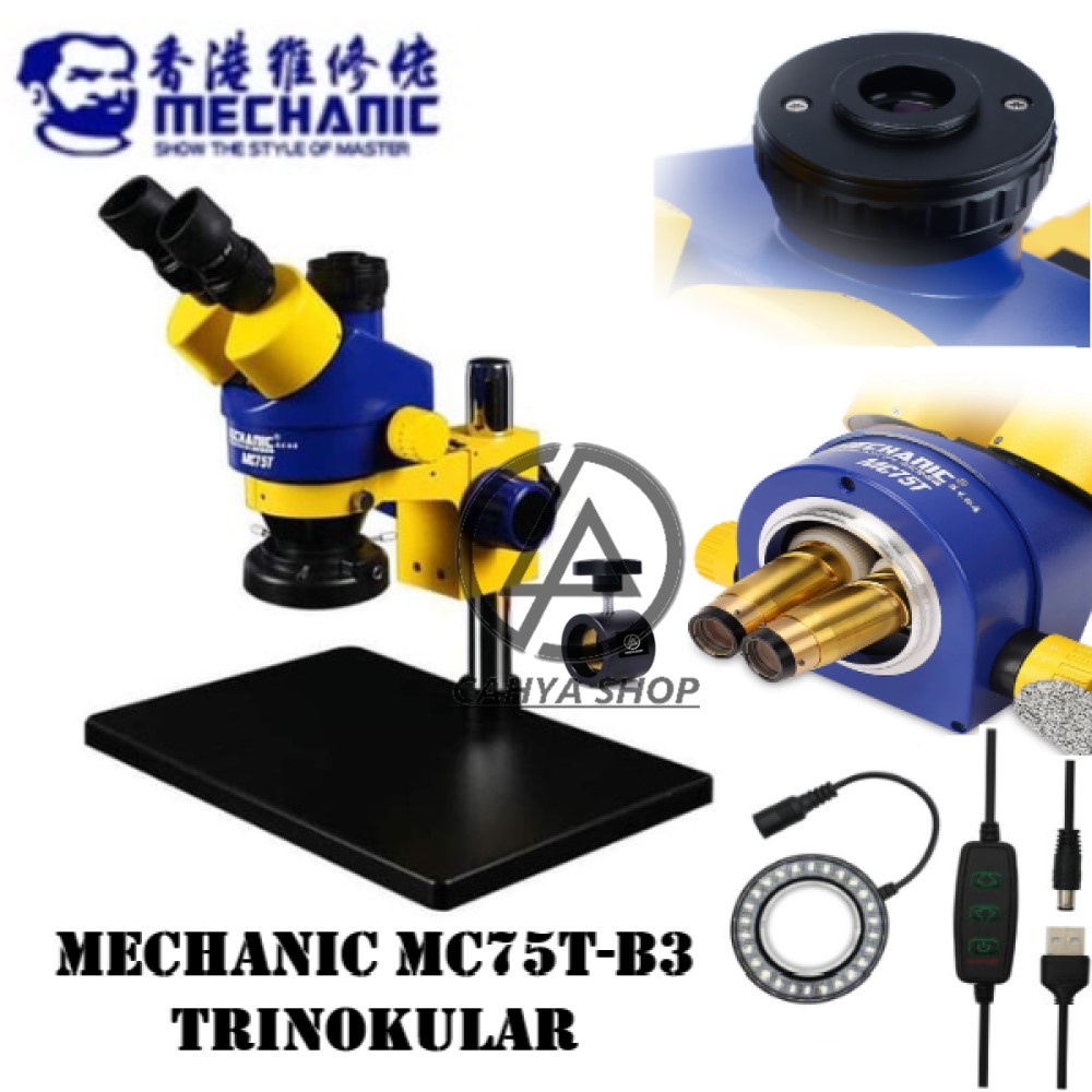 MICROSCOPE TRINOKULAR MECHANIC MC75T-B3 PLUS LAMPU ORIGINAL