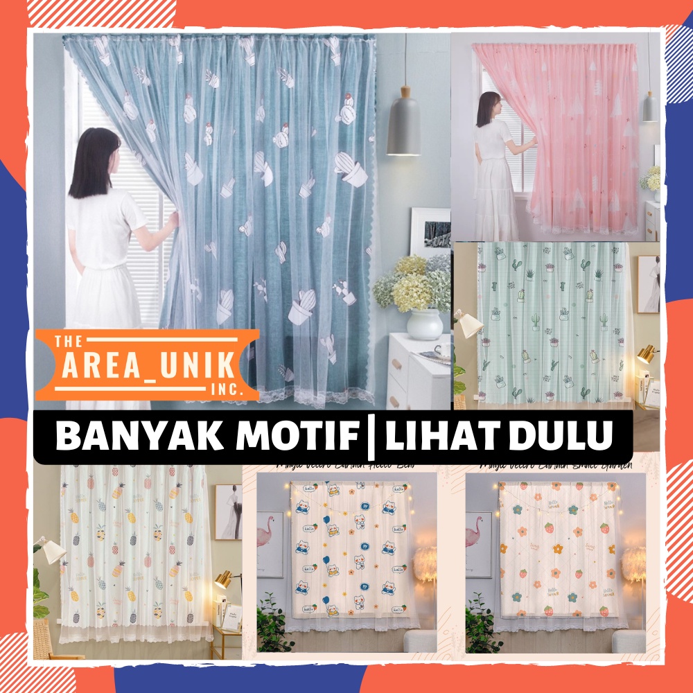 Tirai Hordeng Gorden Jendela Pintu Kamar Panjang Pendek Minimalis Tempel Pasang Tanpa Bor dan Paku -