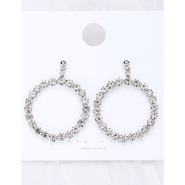 LRC Anting Tusuk Fashion Silver Color Full Diamond Design Shape Earrings