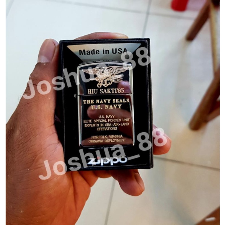 Zippo Korek Api Ukir Logo NAVY SEALS US Silver Bisa Ukir Nama Sendiri Gratis
