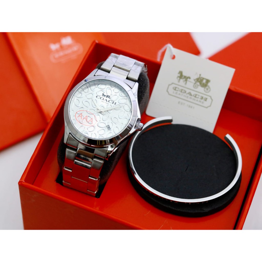 Grosiran Jam Tangan Wanita Coach 37165YK Analog Tali Rantai Tanggal Aktif Fullset (Acc, Box Exclusive) (COD)