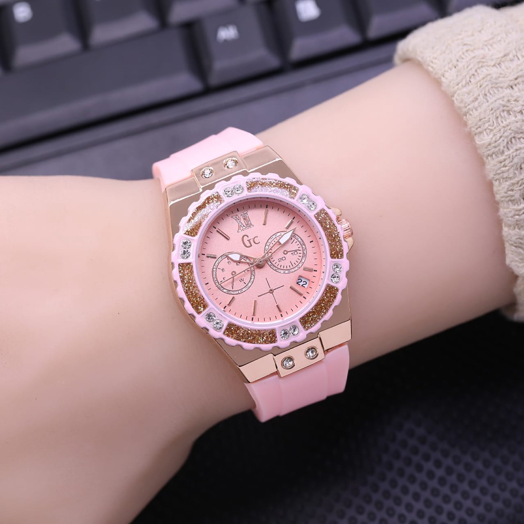 Grosiran Jam Tangan Wanita Gc 3270TL Analog Tali Rubber Tanggal Aktif Free Baterai (Bisa COD)