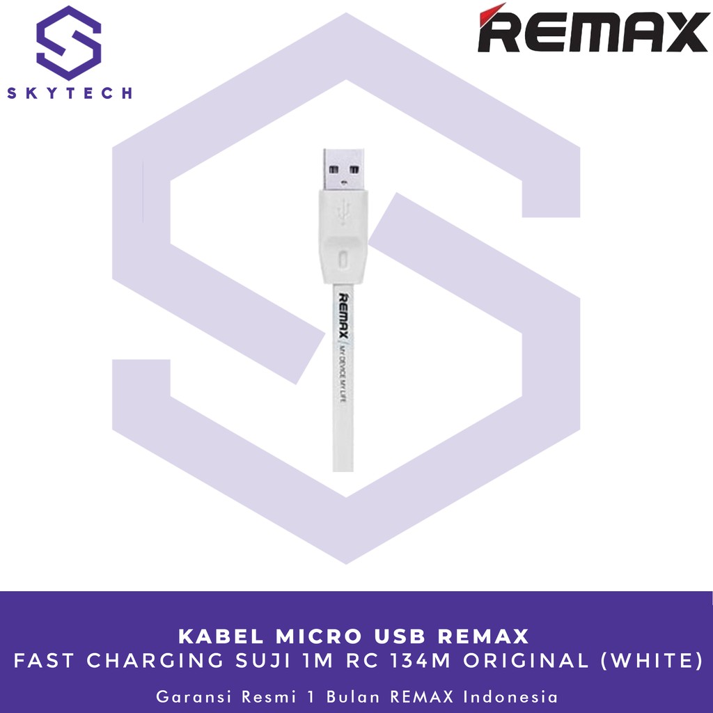 KABEL MICRO USB REMAX FULL SPEED 1M WHITE RC 001M ORIGINAL GARANSI RESMI