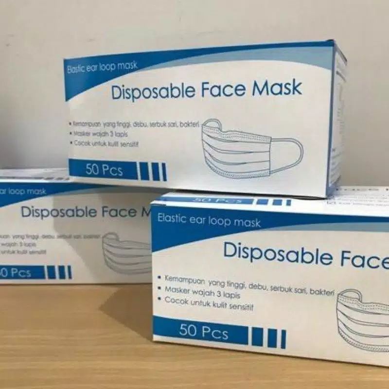 Termurah || Masker DIPOSABLE FACE MASK EARLOP 3-ply | Masker HEADLOOP 3-Ply | Masker Hijab Headlop