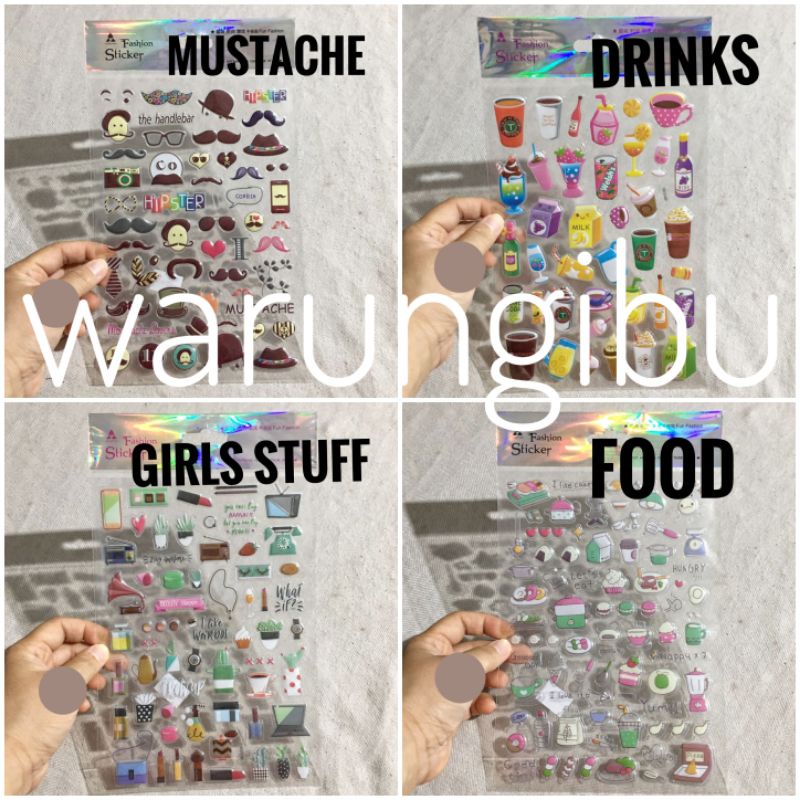 

Sticker Dekorasi Gambar Tempel Timbul Stiker Bening Motif Girl Stuff Mustache Minuman Makanan