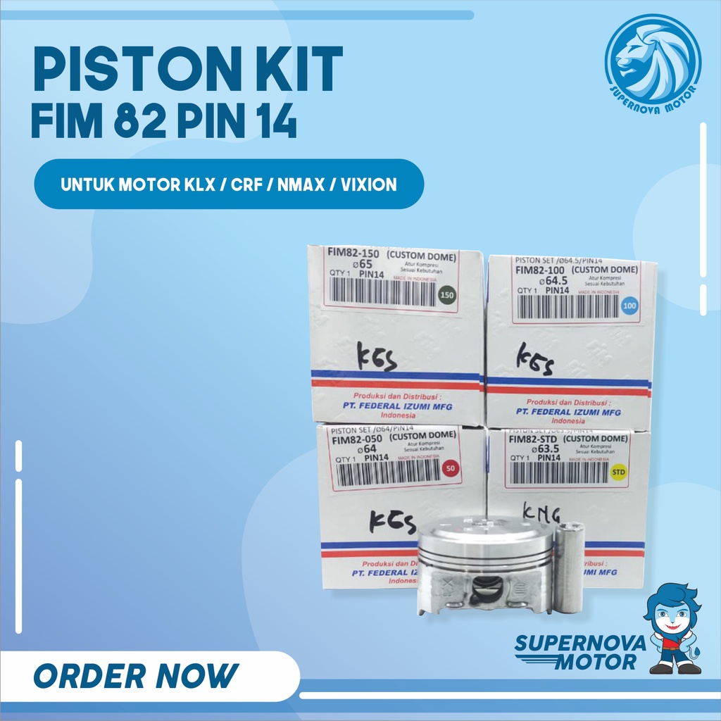 PISTON KIT FIM 82 KLX CRF NMAX VIXION 63.5 64 64.5 65 PIN 14 FIM82