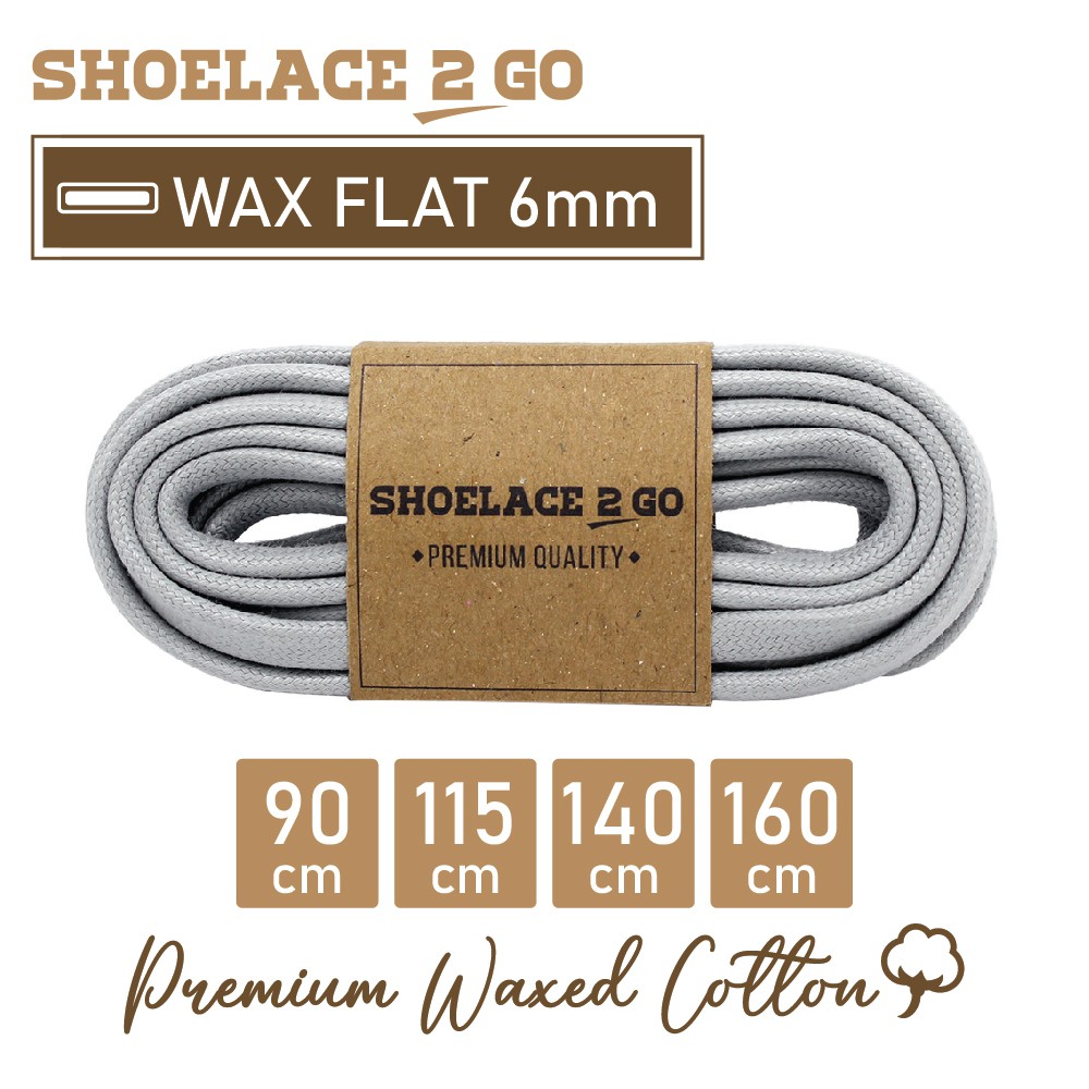 SHOELACE 2 GO PREMIUM TALI SEPATU LILIN WAX GEPENG PIPIH FLAT - WF6 - E1 - GREY - 6MM