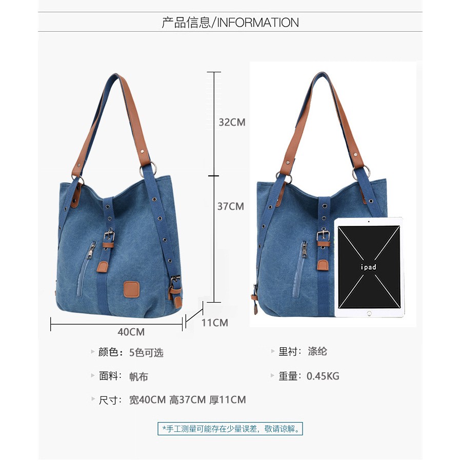 TB-32 high quality tas bahu wanita canvas tebal import korea jepang travel bag