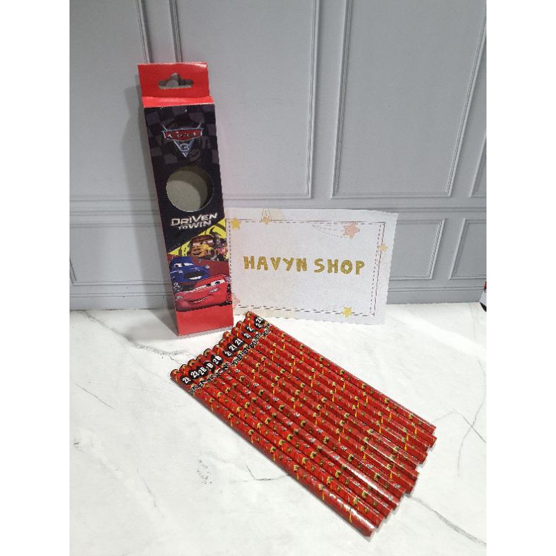 (12pc) pencil 2B kayu fancy/pensil karakter/pensil kayu murah/pensil fancy/pencil-Cars