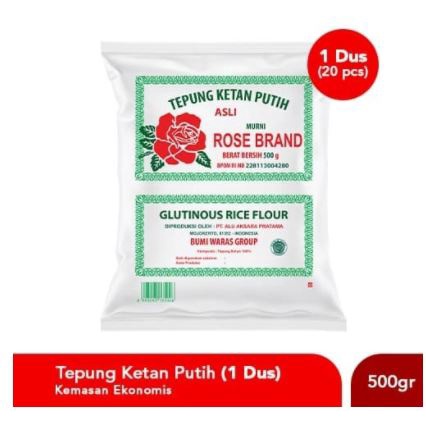 

ROSE BRAND TEPUNG KETAN PUTIH 500gr EKOMONIS 1 KARTON 20 PCS