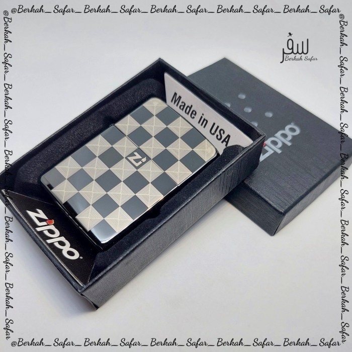 Korek Zippo Black Ice Motif Chess Board Premium Grade Ori Catur - Free