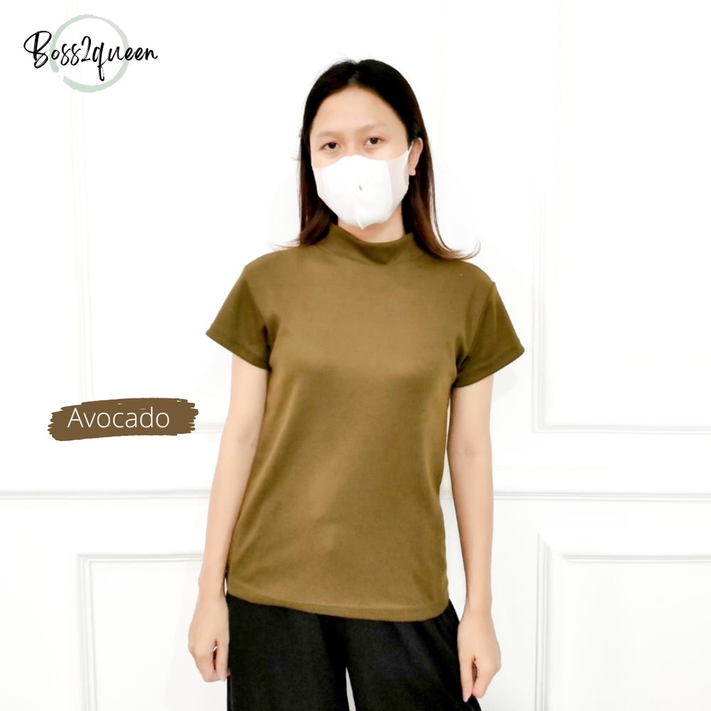 Atasan Basic Rajut Wanita Turtleneck - Kerah Tinggi Lengan Pendek - Knit Premium