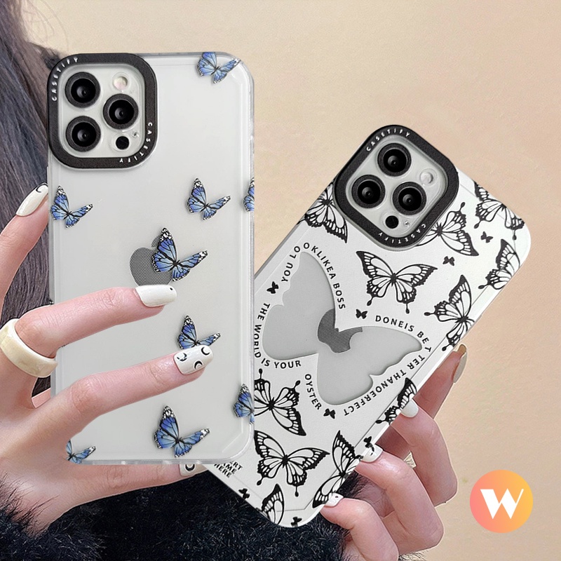 Trend CASE.TiFY Butterfly Phone Case Compatible for iPhone 11 12 13 Pro Max XR X XS MAX iPhone 6 6s 7 8 Plus SE 2020 Transparent Fashion Soft TPU Camera Protector Back Cover