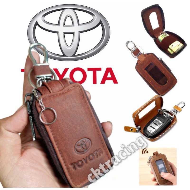 dompet remote keyless mobil Toyota kulit asli transparan single Zipper dompet STNK