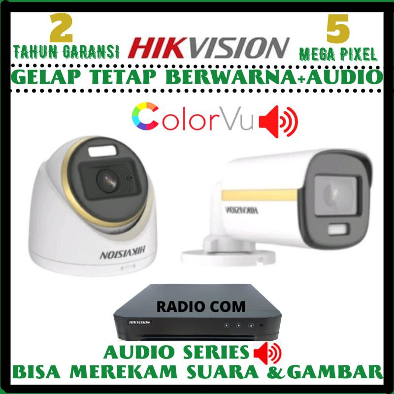 PAKET CCTV HIKVISION COLORVU 4 CHANNEL 2 KAMERA 5MP GELAP TERAP BERWARNA+AUDIO