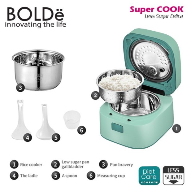 BOLDE Super Cook Less Sugar Celica 1.2L Rice Cooker Rendah Gula Diet