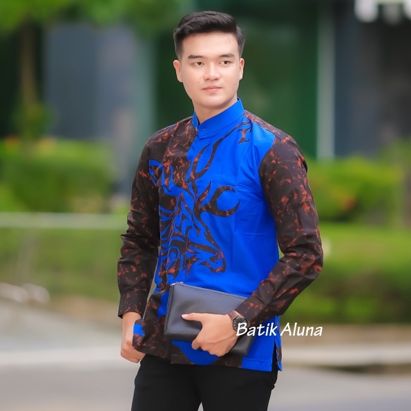 Baju Koko Pria Lengan Panjang Premium Baju Muslim Kombinasi Batik Pria Dewasa Lengan Panjang Kemeja Koko Pria Lengan Panjang Modern Dan Hitam FASHION MUSLIM BATIK ALUNA