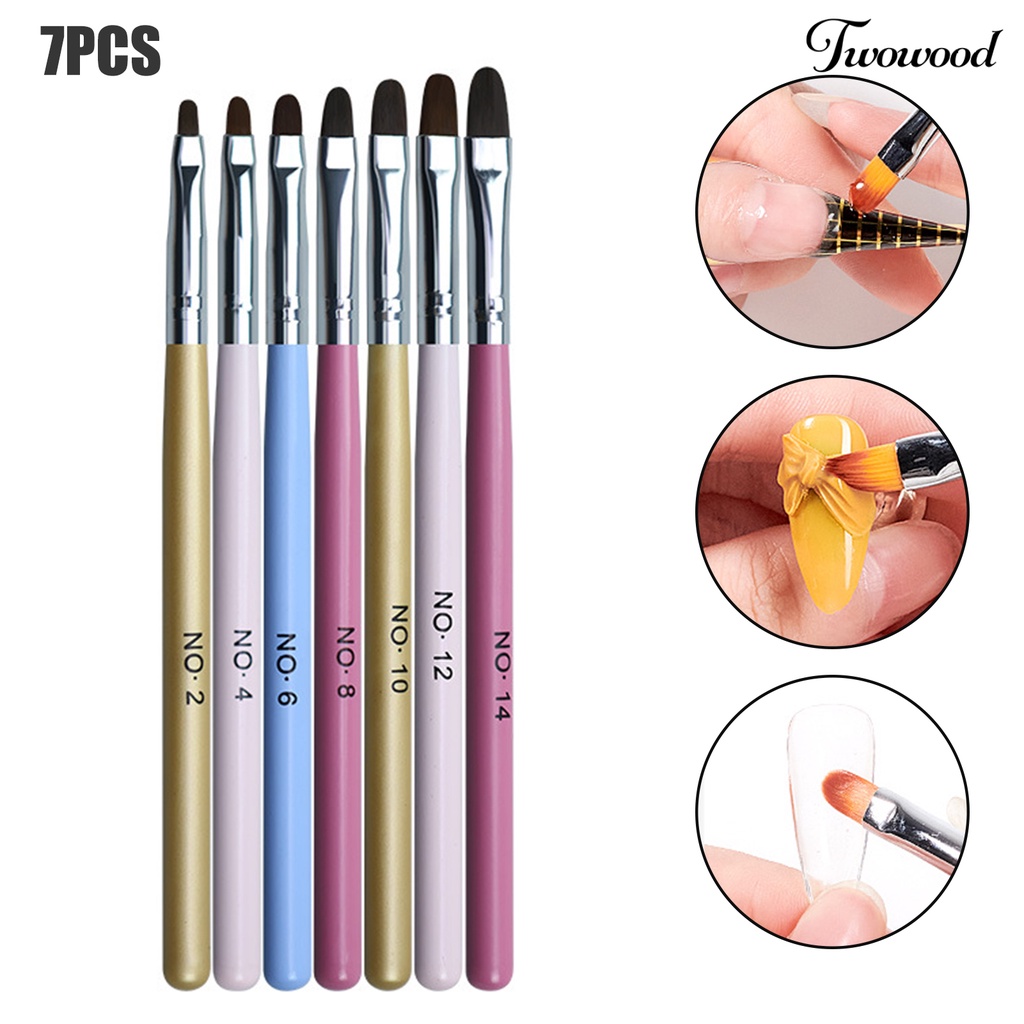 7 Pcs Brush Nail Art Kepala Bulat Warna Pelangi Untuk Wanita