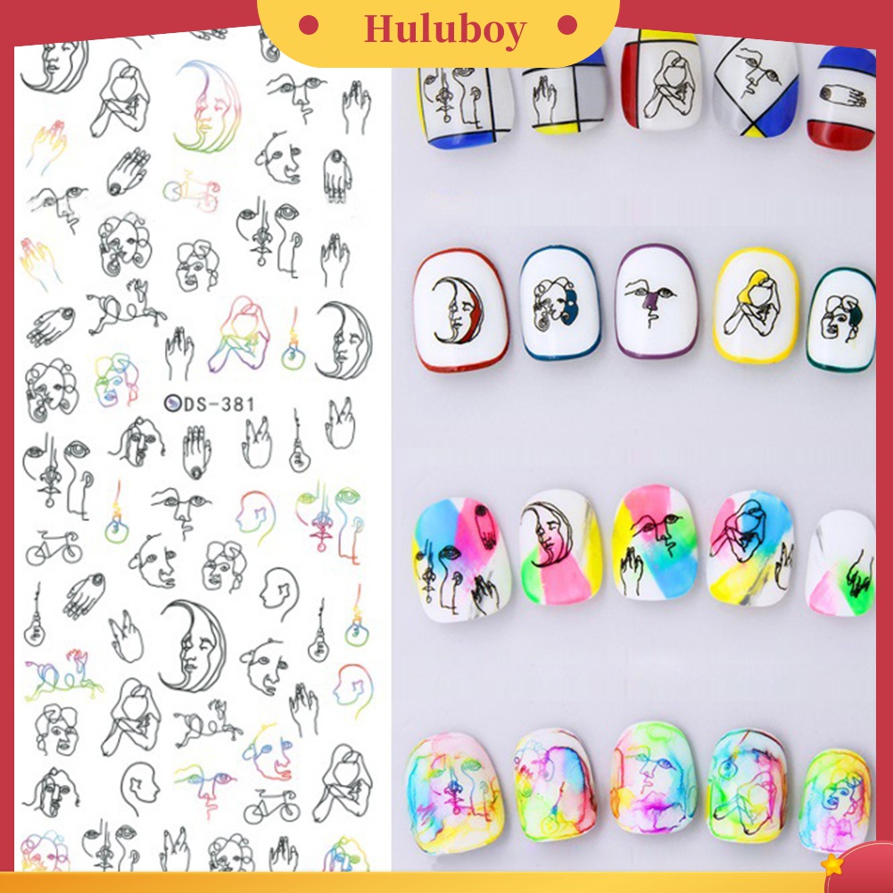 Huluboy Huluboy♡ Stiker Kuku Transfer Air Desain Bulan Kucing Tengkorak Element Gaya Harajuku Untuk Dekorasi Nail Art