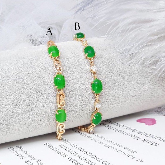 Gelang Xuping Premium Asli Perhiasan Batu Hijau Emerald Lapis Emas - BB490