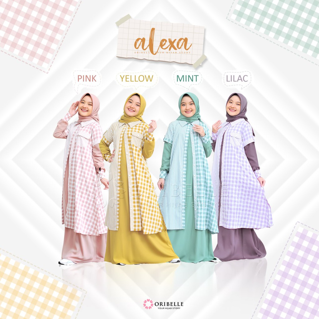 Baju Gamis Couple Ibu dan Anak Perempuan Usia 5-14 Tahun set Tunik Outer Motif Salur Murah Original