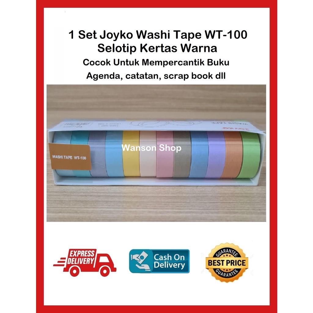 

SELOTIP KERTAS WARNA /PITA WARNA PEREKAT SET/ JOYKO WASHI TAPE WT-100