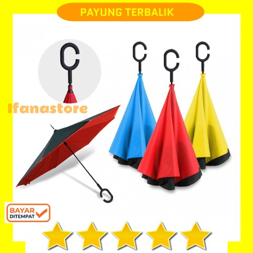 PAYUNG JUMBO KAZBRELLA TERBALIK GAGANG C 2 LAPIS REVERSE UMBRELLA MOTIF 3D MODEL LIPAT TOMBOL PENCE