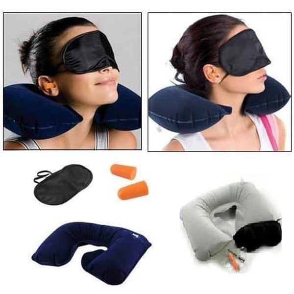 Travel Pillow Set (1 Bantal, 1 Tutupan Mata, 1 Tutupan Telinga)